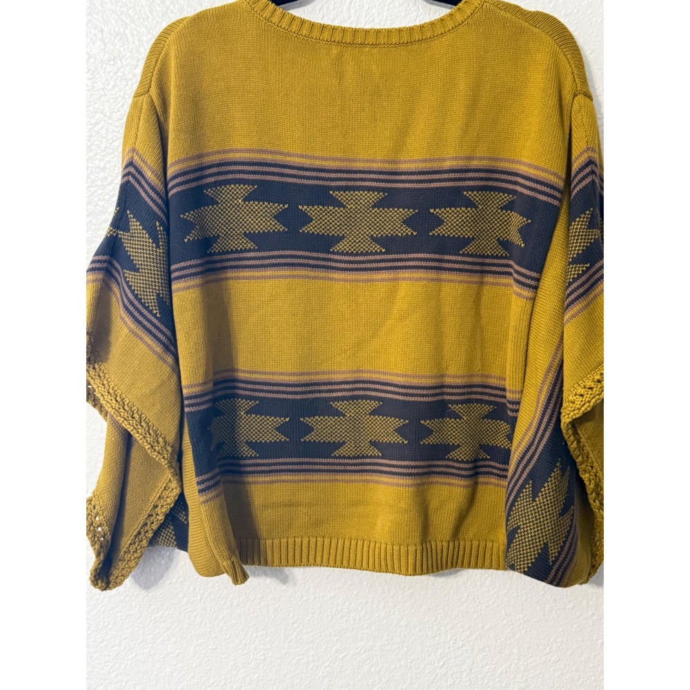 Vintage Cremieux Mustard Southwestern Cotton Knit Poncho Top XS Vintage Style - Picture 5 of 6